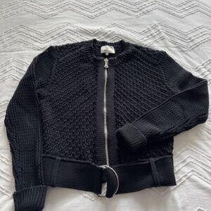 3.1 PHILLIP LIM Textured Rib Cropped Cardigan - Black - Size M